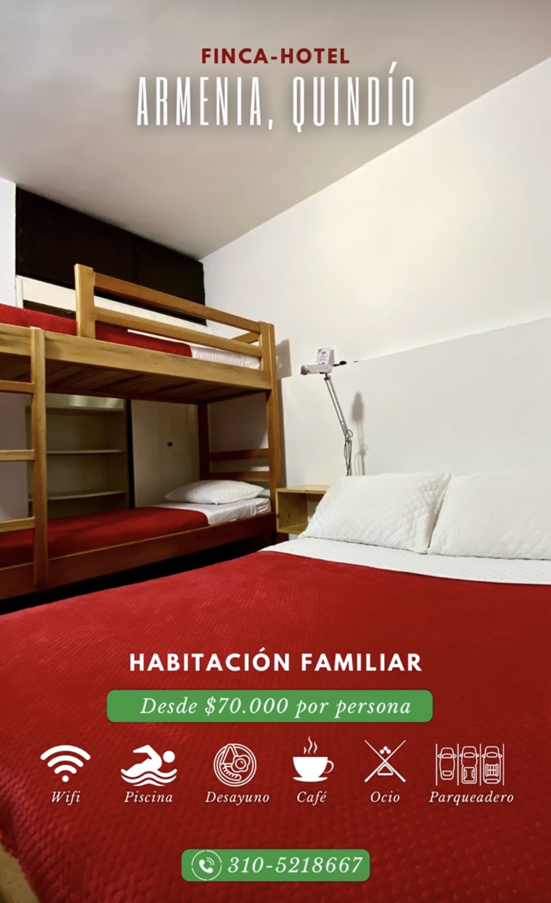 Finca Hotel Calle Jardin - Habitación Orquídea cuádruple con baño compartido - 4